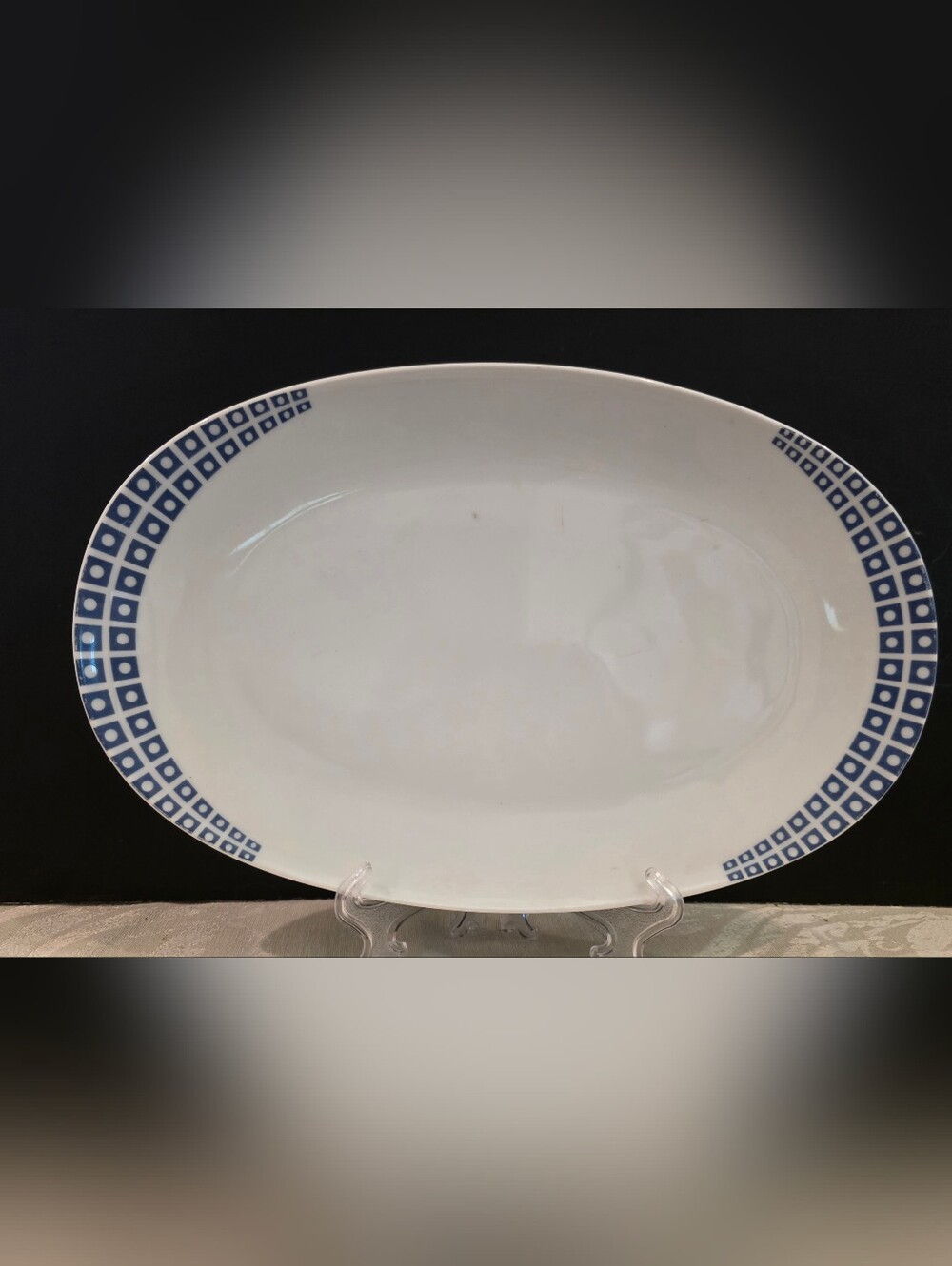 Vtg Schirnding Bavaria 11"×7" MCM Serving Platter Geometric Blue Border